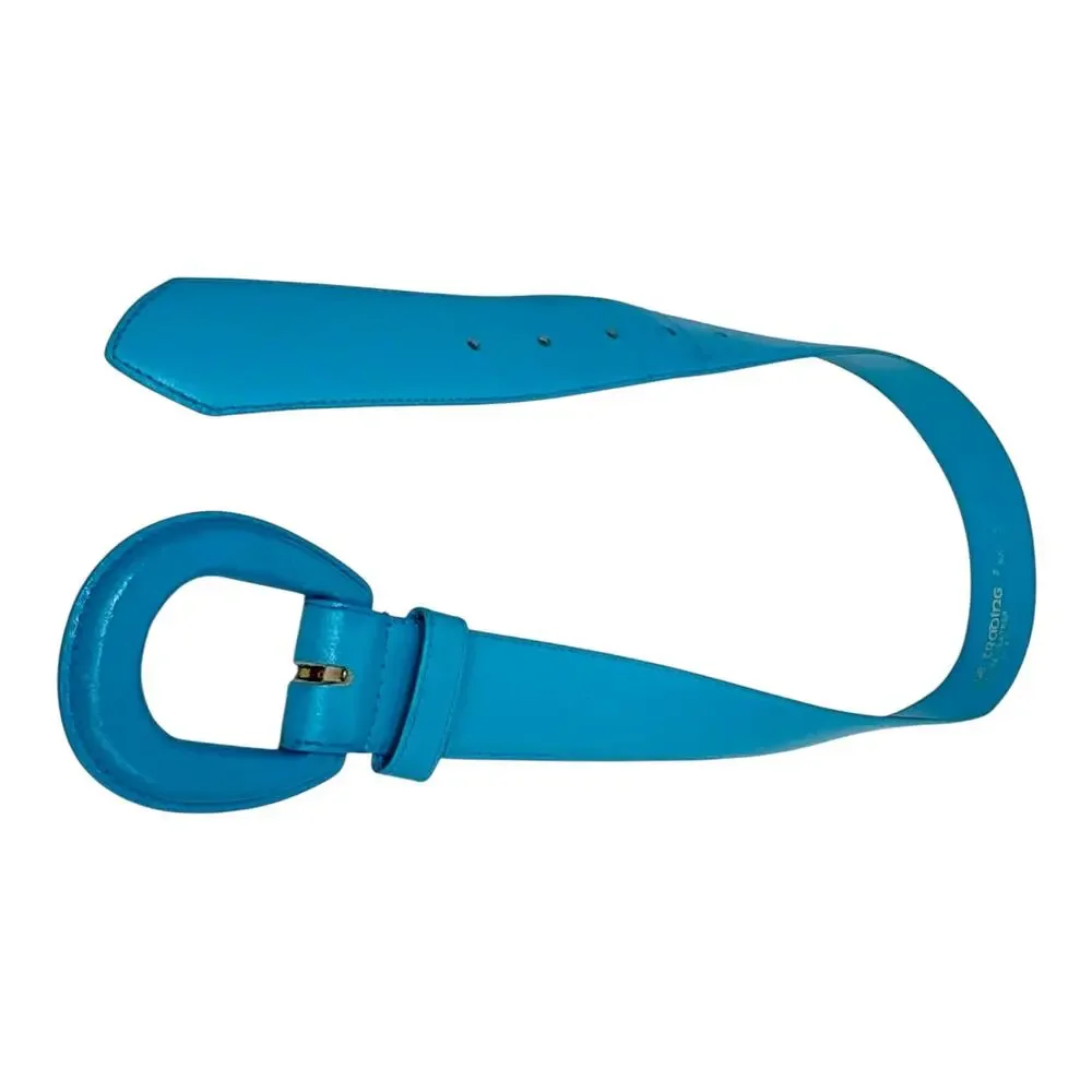 Vintage Fob Trading Turquoise Blue Genuine Leather Belt Small #6003